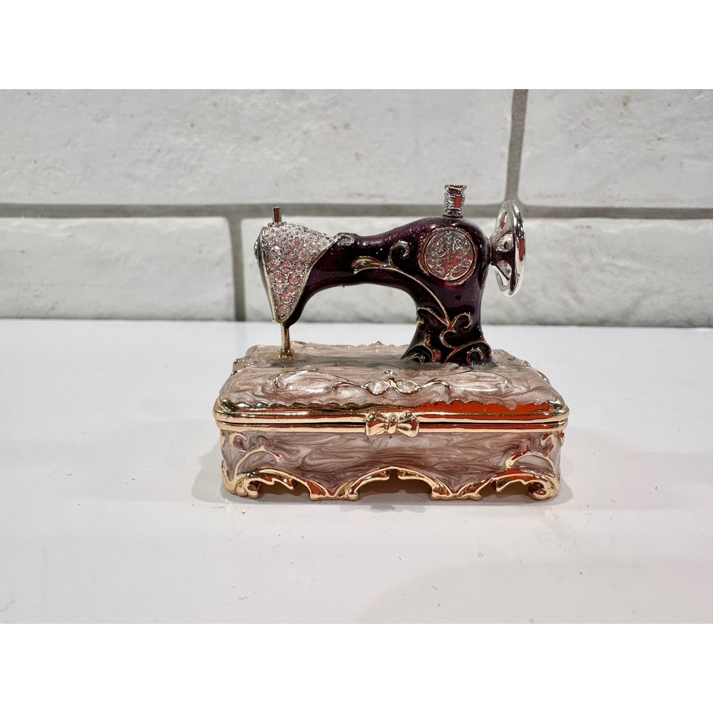 Enchanting Sewing Machine Trinket‎ Box Jeweled Hinged Keepsake Holder - Picture 3 of 8